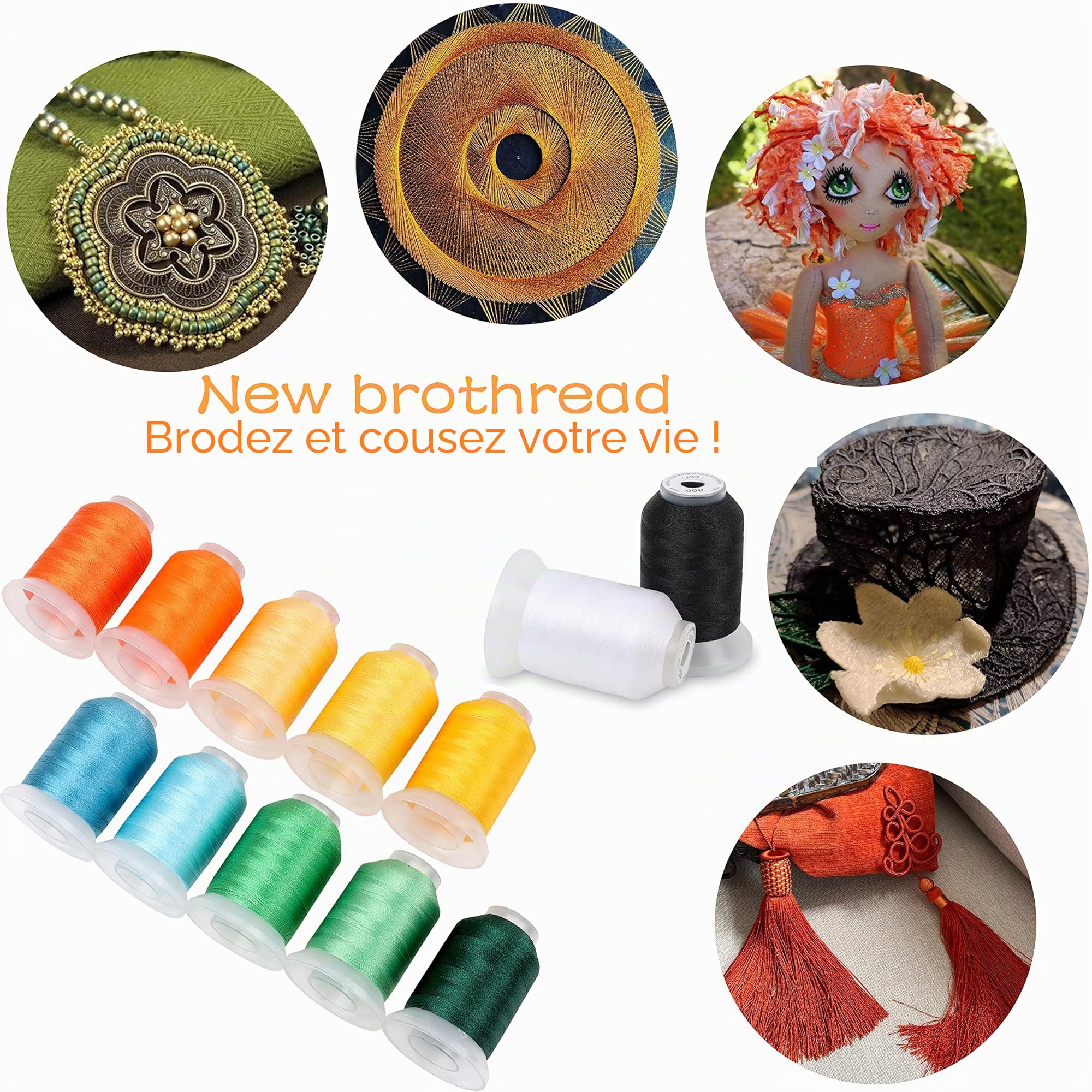 New brothread 80 Bobines Janome Couleurs Polyester Fil Machine à Broder 500M - Assortiment de Nouvelles Couleurs