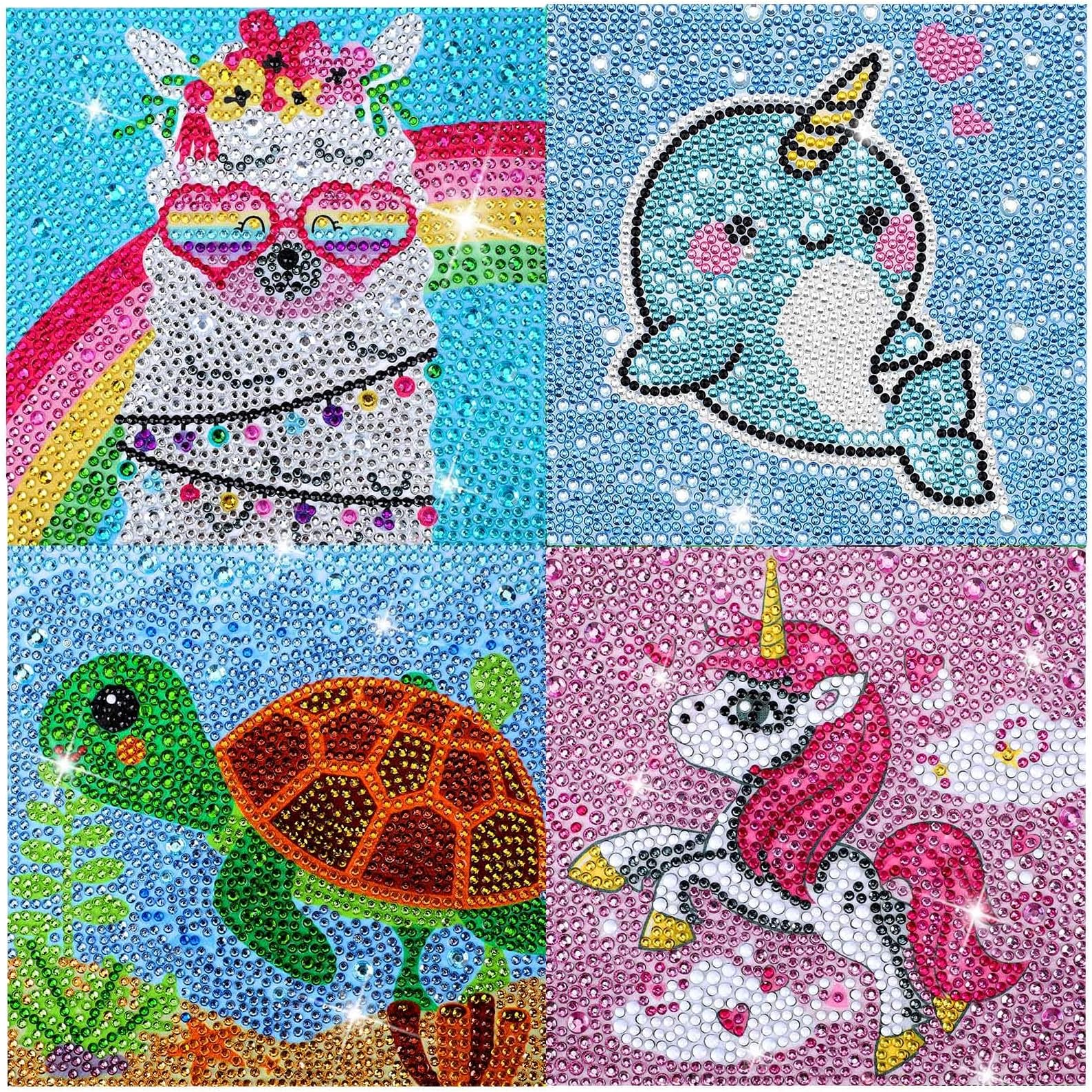 Knource 4 Pieces 5D Diamond Painting Kit for Kids Full Drill Painting by Number Kits for Beginners DIY Diamond Rhinestone Art Craft Set for Christmas Decor Gift (Adorable Style)