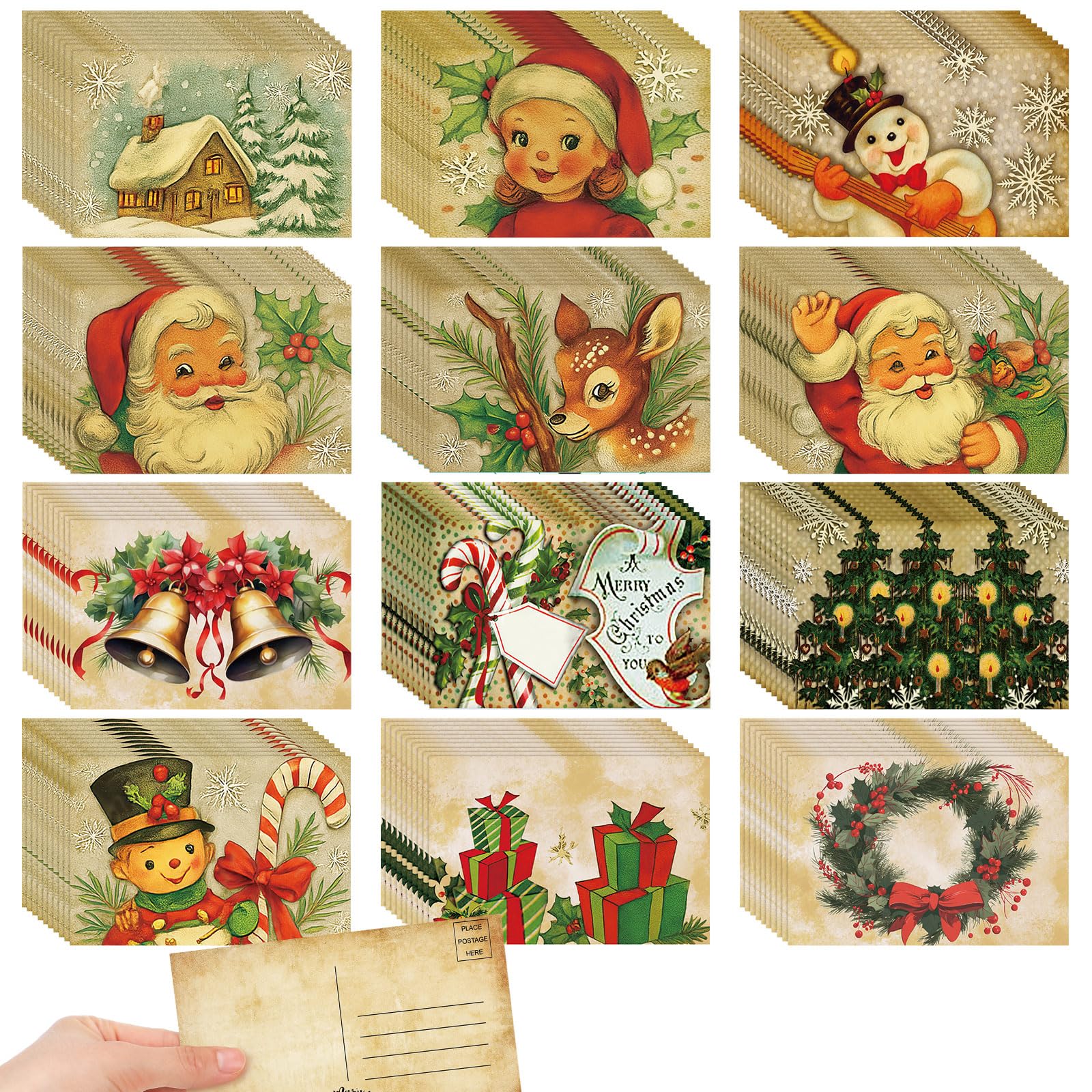 Kosiz 120 Pcs Vintage Christmas Cards 4 x 6 Inch Bulk Blank