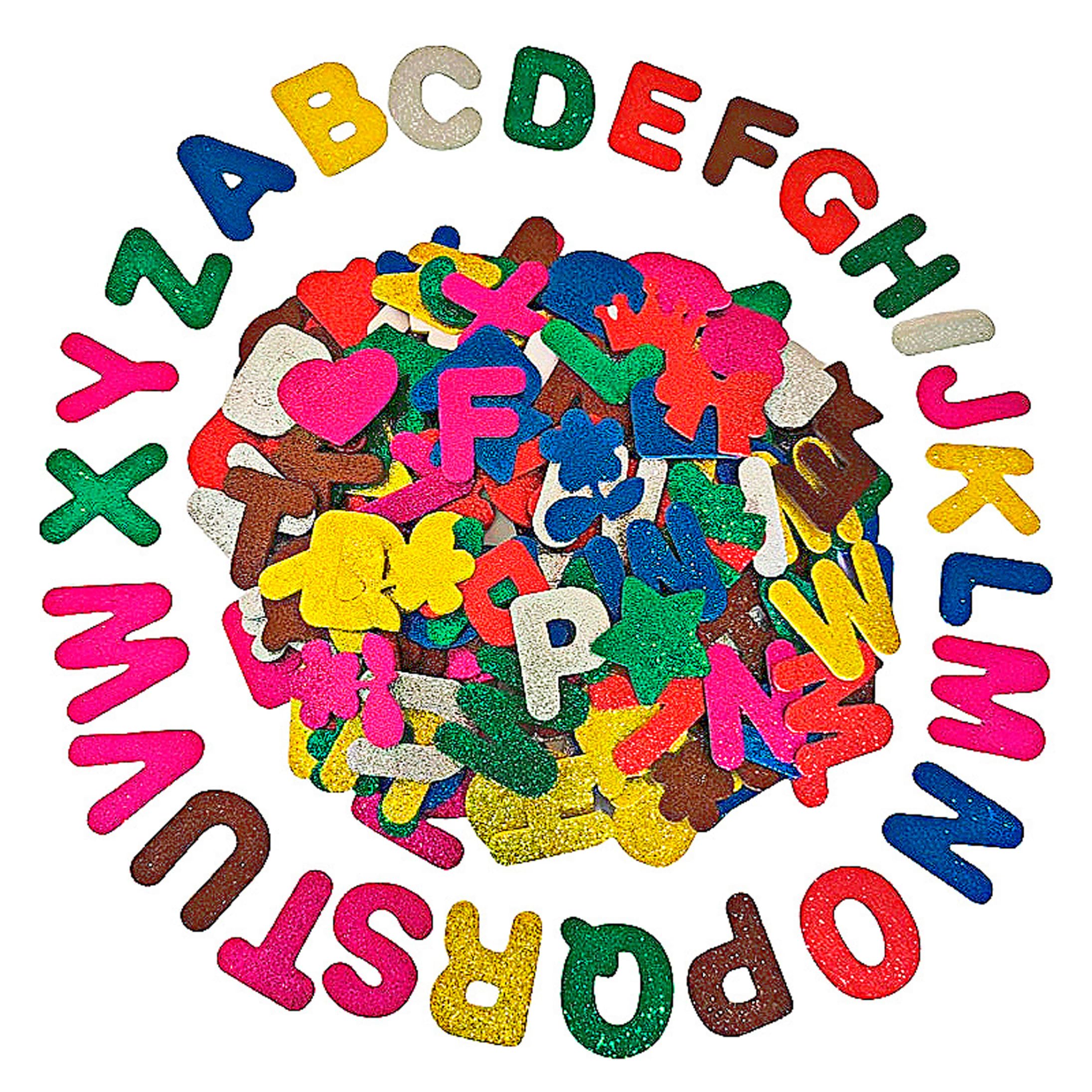 Foam Letters Stickers, 360pcs Glitter Alphabet Stickers, Self-Adhesive Foam Letters with Decorative Shapes for DIY Crafts & Home Decor, Glitter