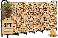 Gtongoko 8ft Heavy Duty Firewood Rack - Rust-Resistant Outdoor/Indoor Log Holder, 3500 lbs Capacity, Adjustable Black Steel Organizer