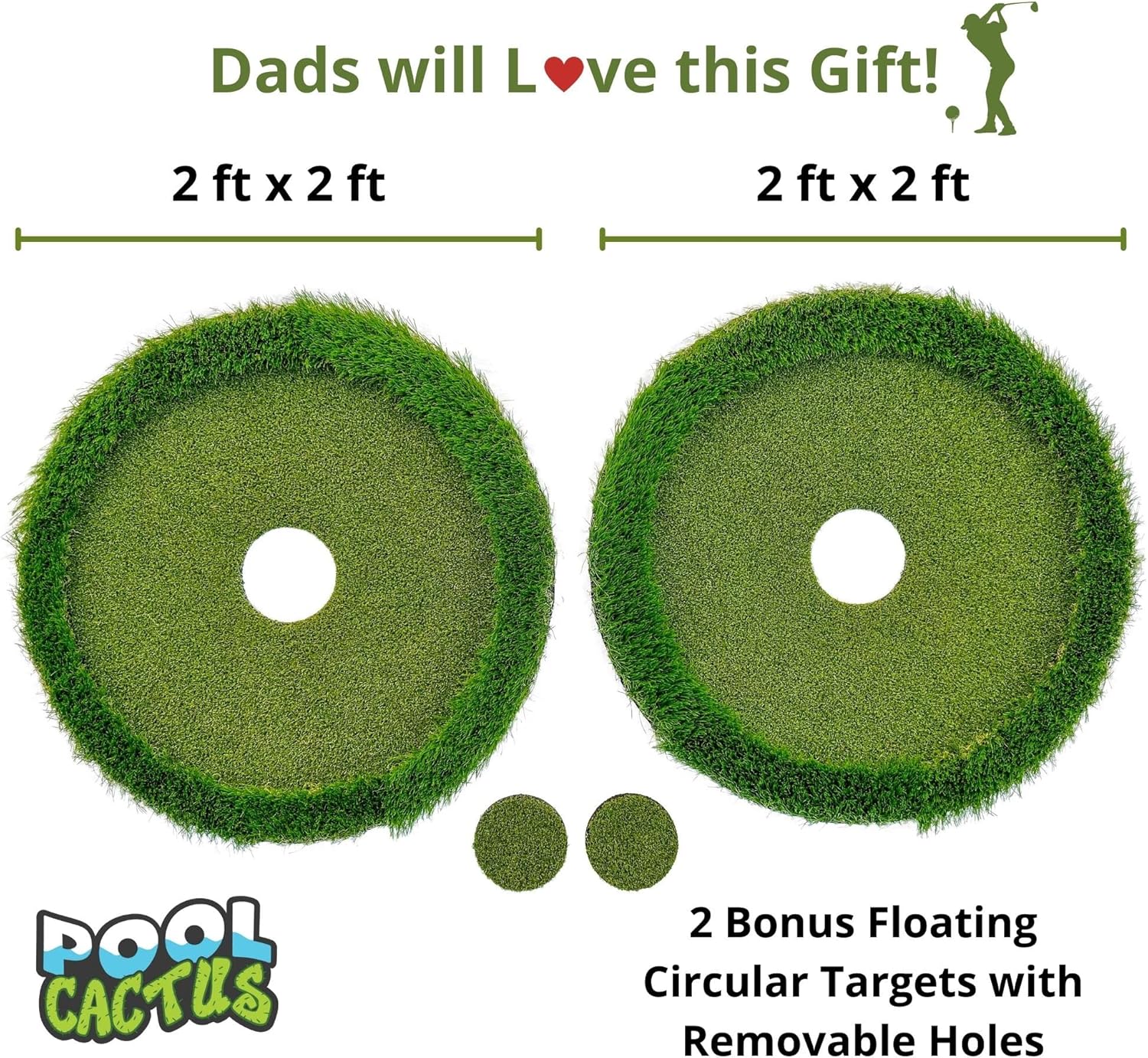 Floating Golf Green Set with Two Circular Floating Green Targets, Includes Chipping mat with Rubber tee, and 60 Multi-Colored Floating Plastic Golf Balls