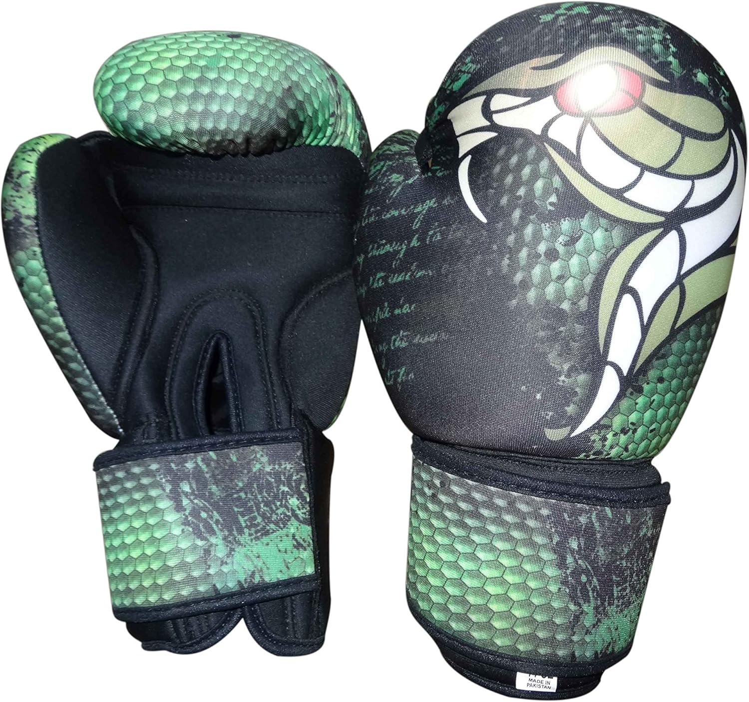 Washable Boxing Bag Gloves with Imprint Green Snake 14oz Grappling, Kickboxing, Fighting Gloves, Muay Thai Training Gloves, Heavy Bag Speed Punching Gloves.