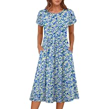 ANRABESS Womens Summer Short Sleeve A-Line Midi Dresses Casual Floral T-Shirt Dresses Flowy Beach Sundress with Pockets