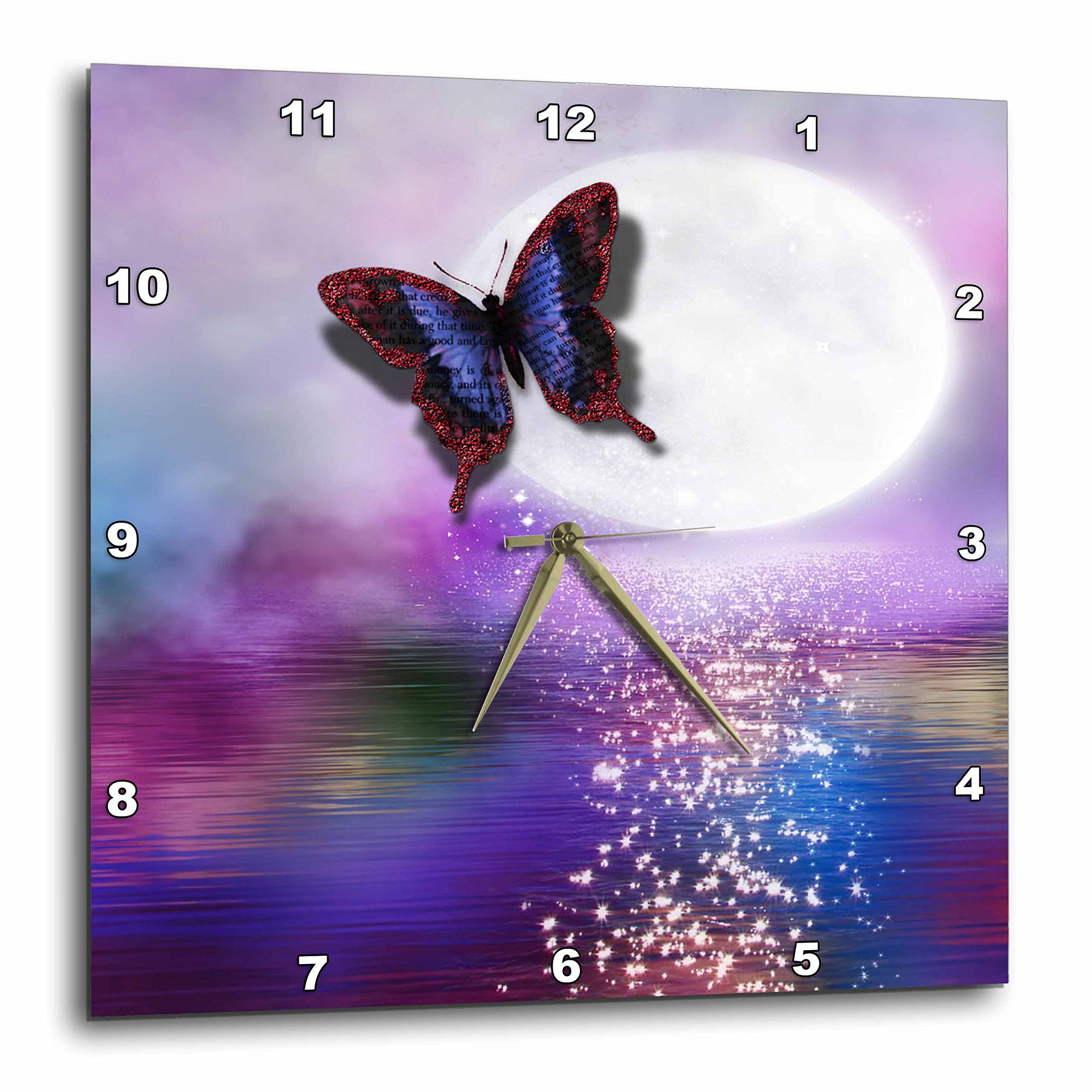 Horloge murale papillon et pleine lune 3dRose DPP 265956 1 violet et bleu 25 cm