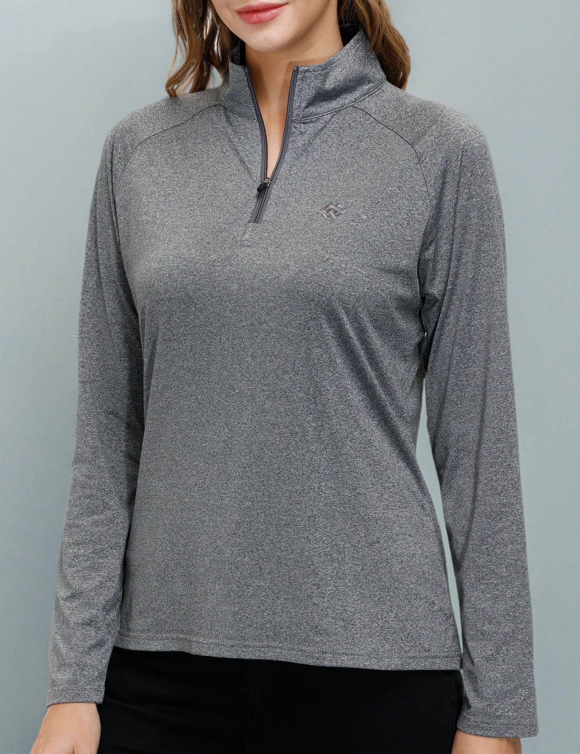 AIRIKE Polo de golf à manches longues pour femme, fermeture éclair 1/4, col montant, doublure thermique, haut d'entraînement athlétique