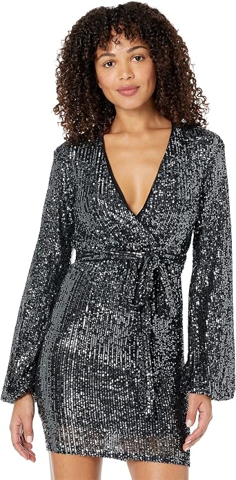 bebe Knit Sequin Tie Waist Dress