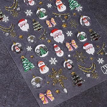 5D Embossed Christmas Nail Art Stickers Cute Snowflake Santa Claus Snowman Xmas Tree Nail Stickers Supplies Winter Snowflake Nail Decals Manicure DIY Nail Accessories Christmas Style 03