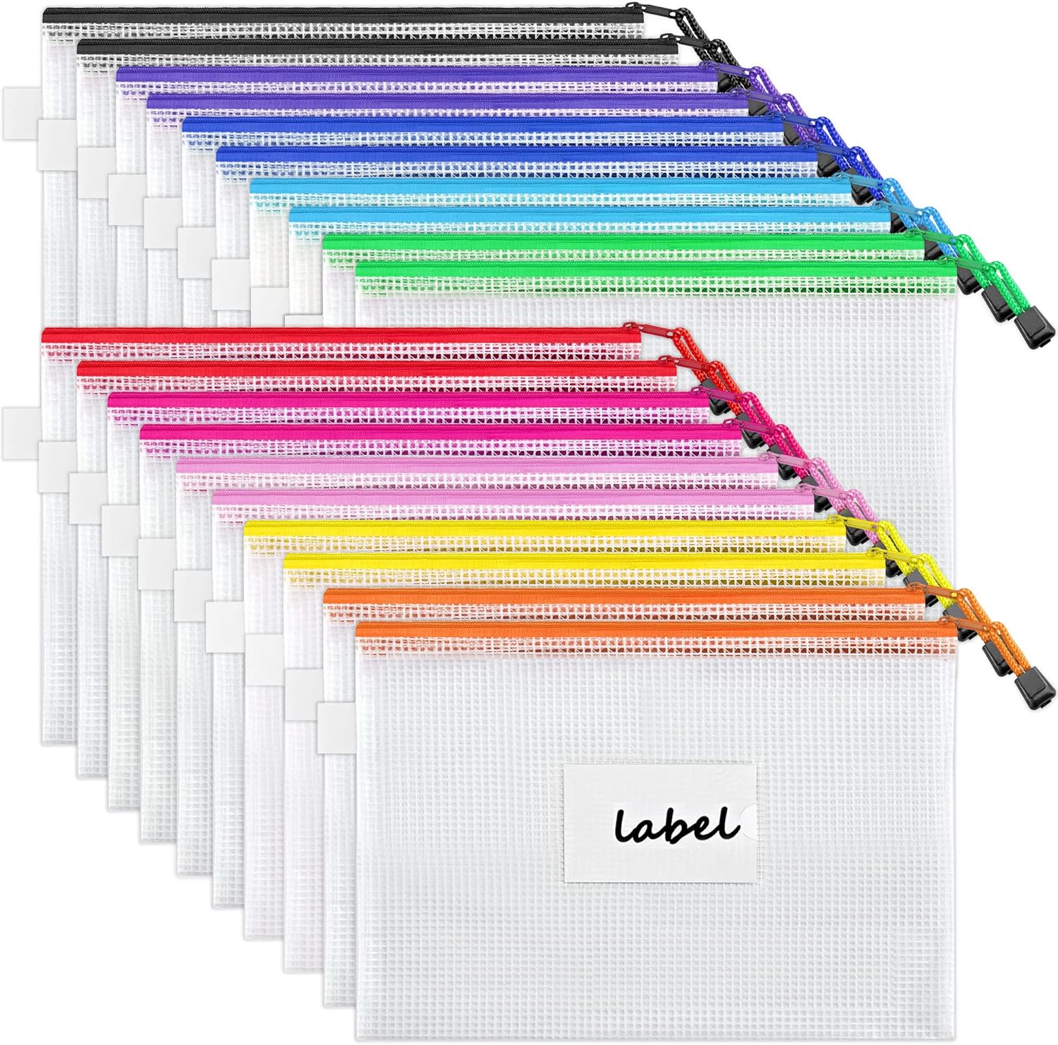 JARLINK 20 Pcs A4 Poly Zip Filing Envelopes Folders, 10Colors, Waterproof Letter Size File Envelopes with Label Pocket for School Office Supplies Cosmetics Travel Storage, Multipurposed : Office Products