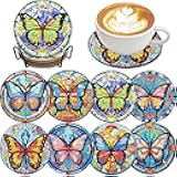 HITO 8 PCS Butterfly Diamond Art Coasters- Butterfly Diamond Painting Coasters Kits with Holder, DIY Coaster Kit with Cork Bases for Adults Beginners as Gift Home Decors