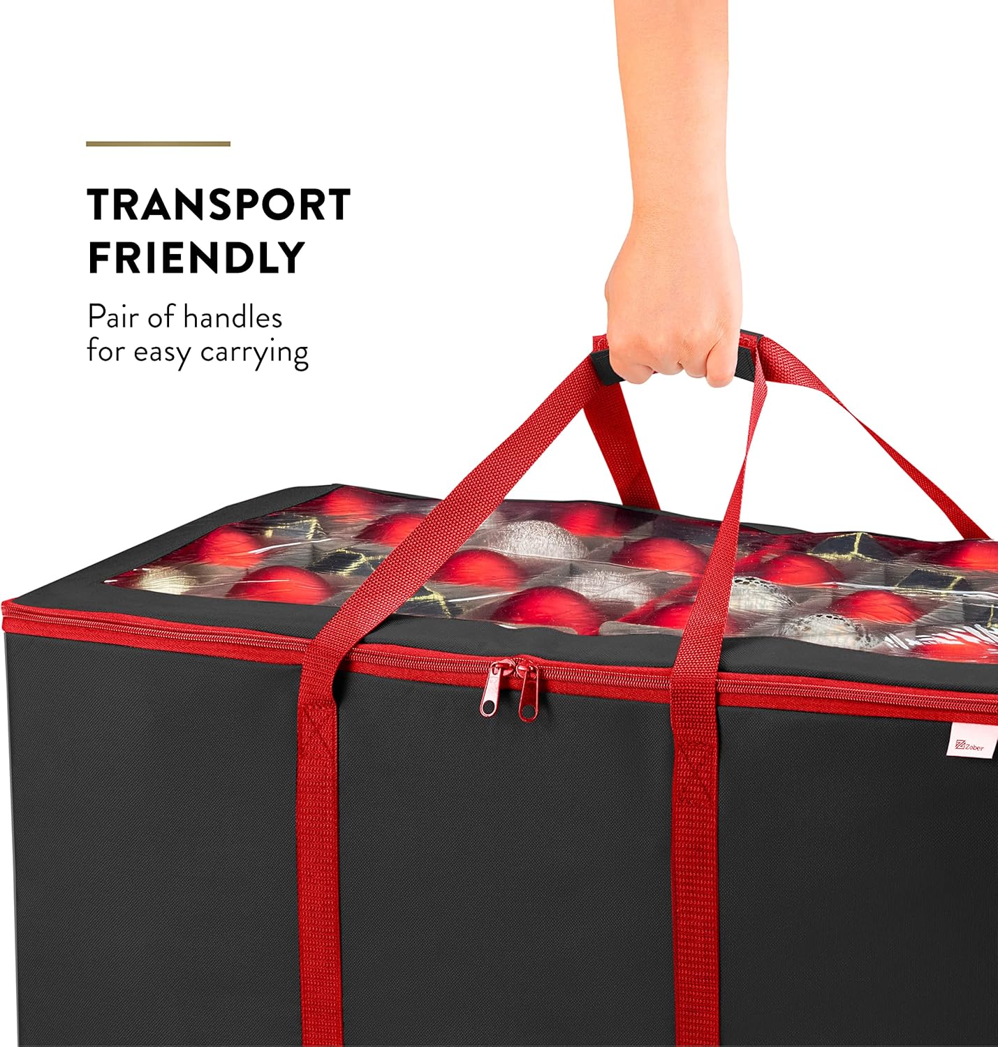 Premium Large Carrying Christmas Ornament storage Box with Clear Lid, 3" Compartment, Contains 10 Trays, Keeps 200 Holiday Ornaments & Xmas Accessories, Made Of Tear Proof Made Of 600D Oxford Fabric