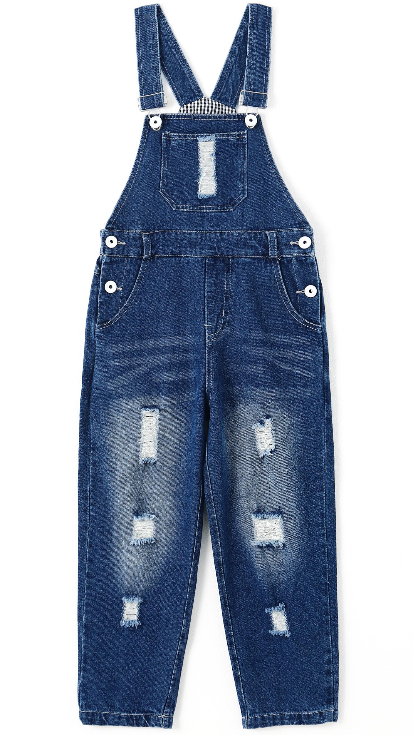 KIDSCOOL SPACE Boy Girl Denim Overalls,Ripped Holes Elastic Waistband Inside Jeans Jumper Pants