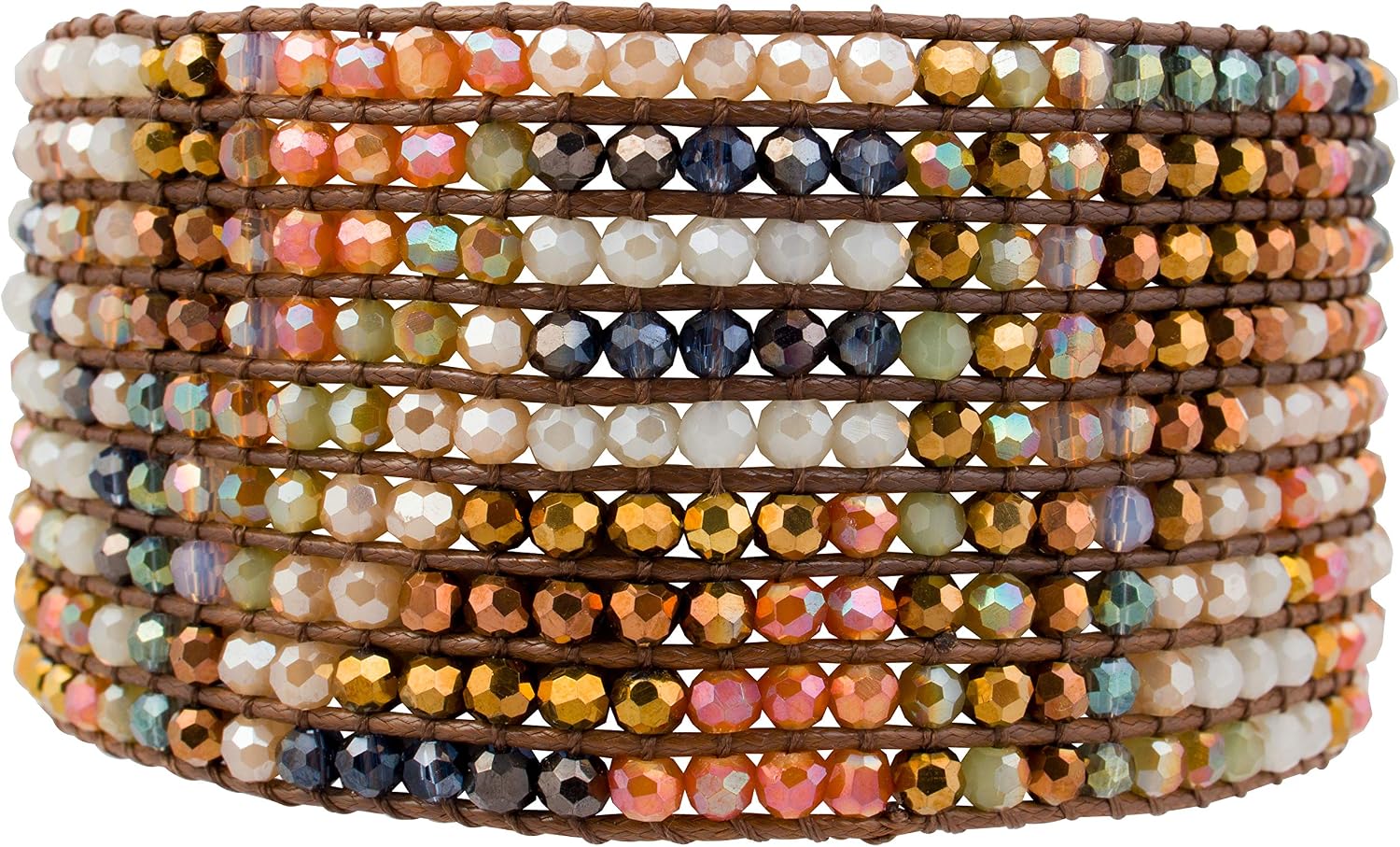 Joob Joob Handmade Boho Bracelets For Women - Colorful Crystal Beaded Bracelets - Easy Adjustable Leather Cuff Bracelet with Slider Opening