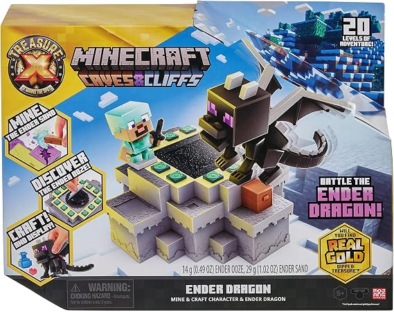 Treasure X Minecraft Caves & Cliffs Ender Dragon. Mine & Craft Character and Ender Dragon. Mine, Discover & Craft with 20 Levels of Adventure, Will you find the Real Gold Dipped Treasure?