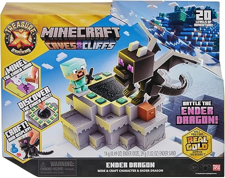 Treasure X Minecraft Caves & Cliffs Ender Dragon. Mine & Craft Character and Ender Dragon. Mine, Discover & Craft with 20 Levels of Adventure, Will you find the Real Gold Dipped Treasure?