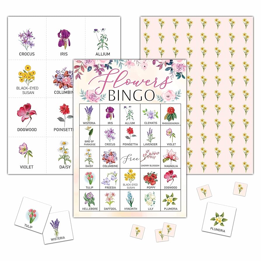 amazon-com-kfner-flowers-bingo-game-blush-pink-floral-bingo-card-24-players-bingo-game-set-indoor-outdoor-activities-tea-party-bridal-shower-birthday-party-favors-supplies-a02-toys-games for Free Printable Flower Bingo Cards Amazon.com: KFNER Flowers Bingo Game - Blush Pink Floral Bingo Card - 24 Players Bingo Game Set Indoor Outdoor Activities - Tea Party, Bridal Shower, Birthday Party Favors Supplies -A02 : Toys & Games for Free Printable Flower Bingo Cards