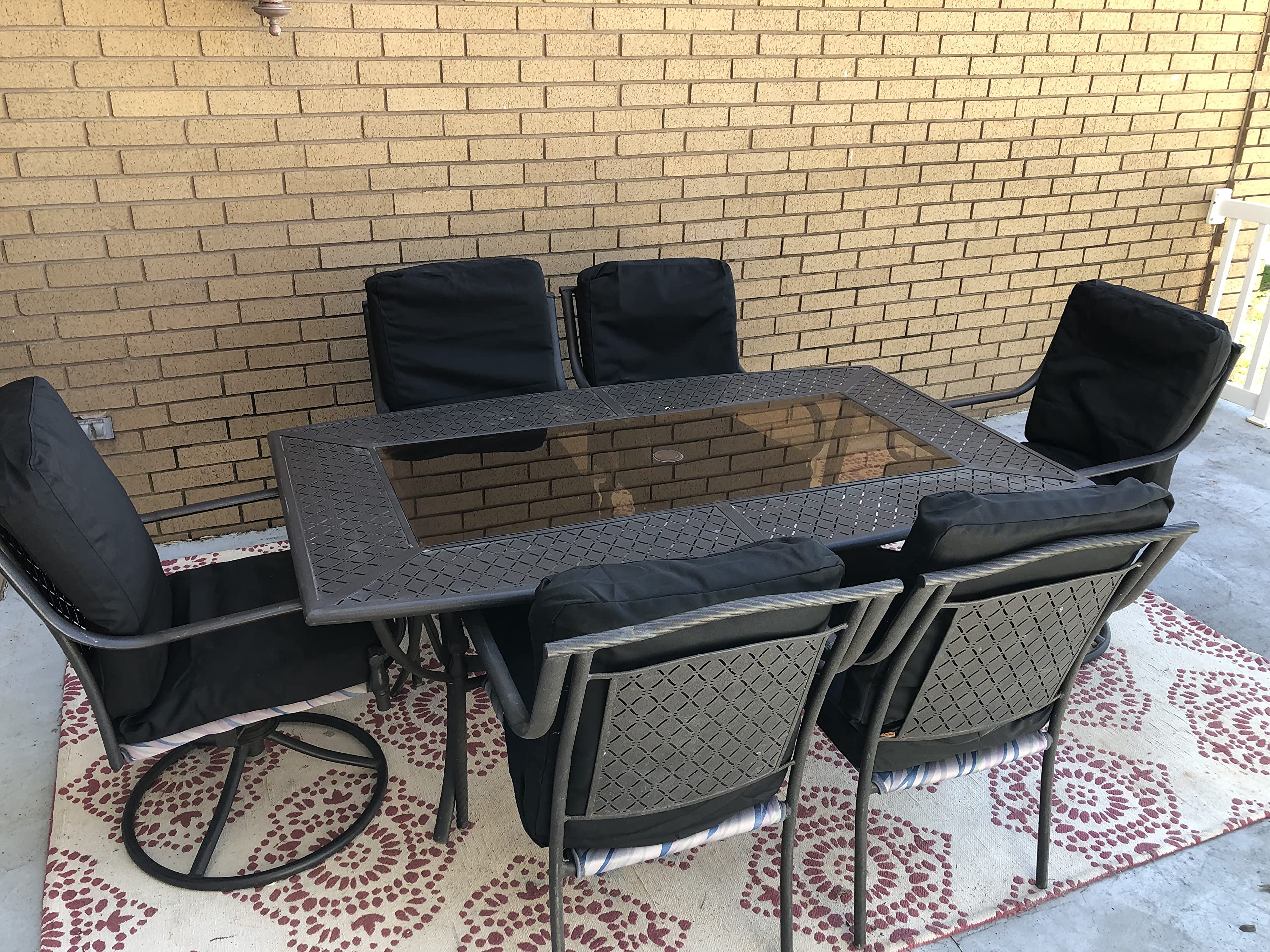 Patio Dining Chair Cushion Covers, Set of 6 for 6 Chairs. Max 20 x 20 x 4 Cushion Size. Top and Bottom Cushions in Same Black Twill Covers. Machine Washable.NO Inserts