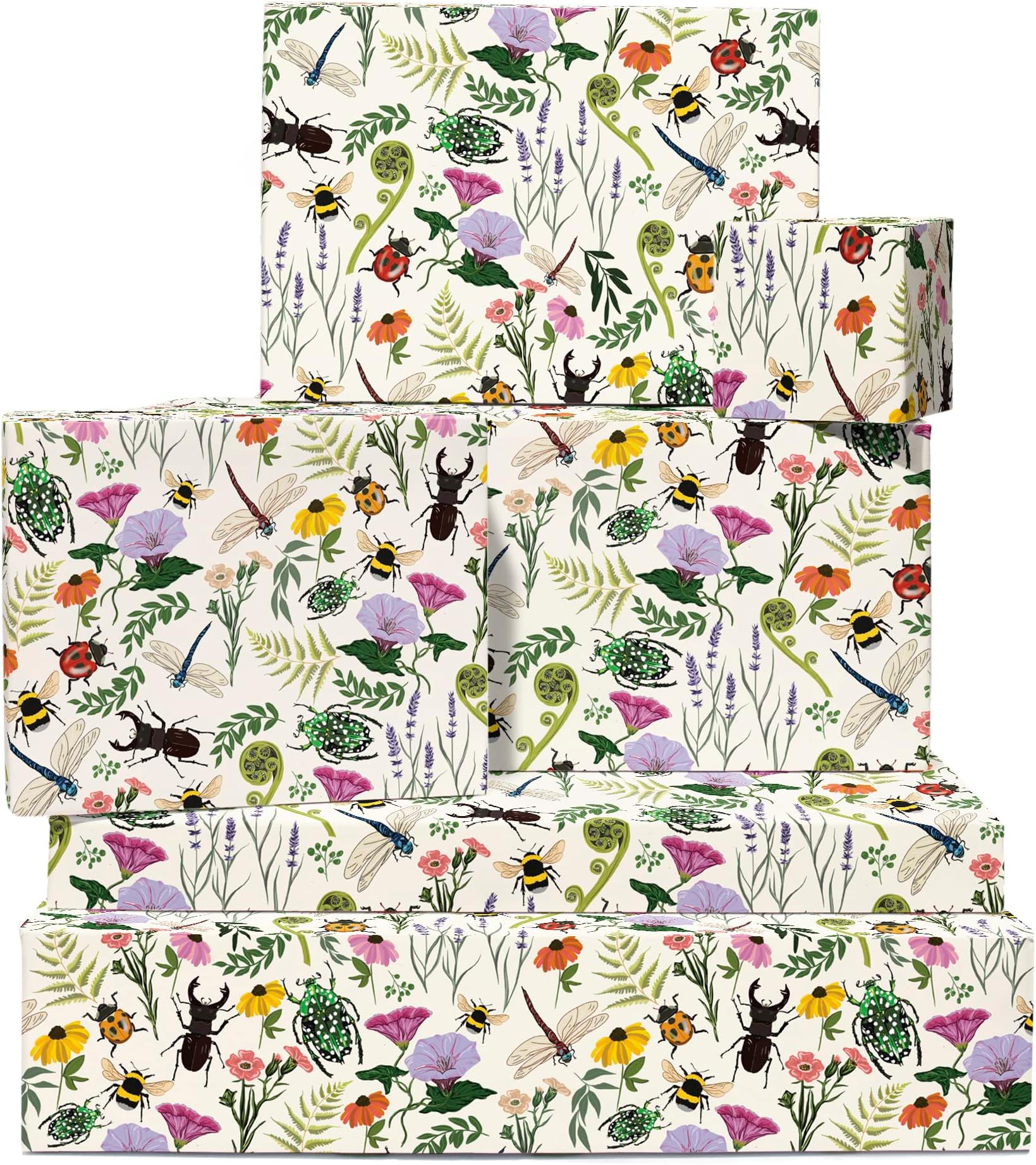 CENTRAL 23 Floral Wrapping Paper for Her - 6 Sheets of Gift Wrap with Tags - Insects and Flower - Colorful Wrapping Paper for Women - Comes with Stickers - Eco Wrapping Paper