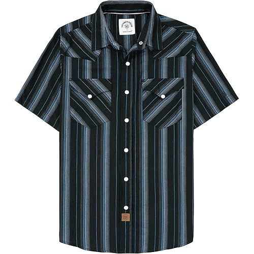 Dubinik®50% Viscose derived from Bamboo,50% Polyester Mens Short Sleeve Western Cowboy Pearl Snap Casual Plaid Shirts for Men