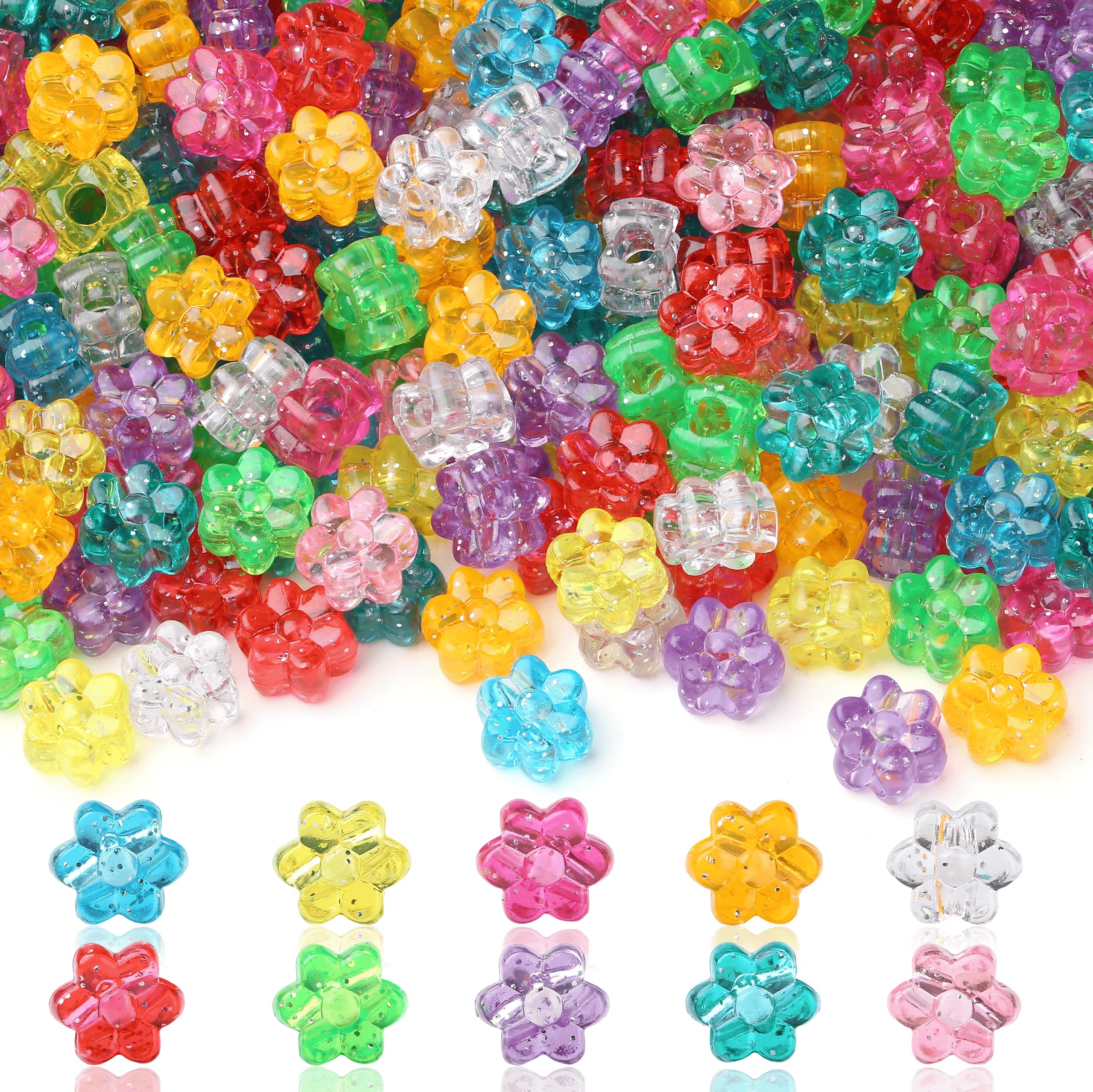Sahoottie 800Pcs Glitter Flower Pony Beads with Storage Box