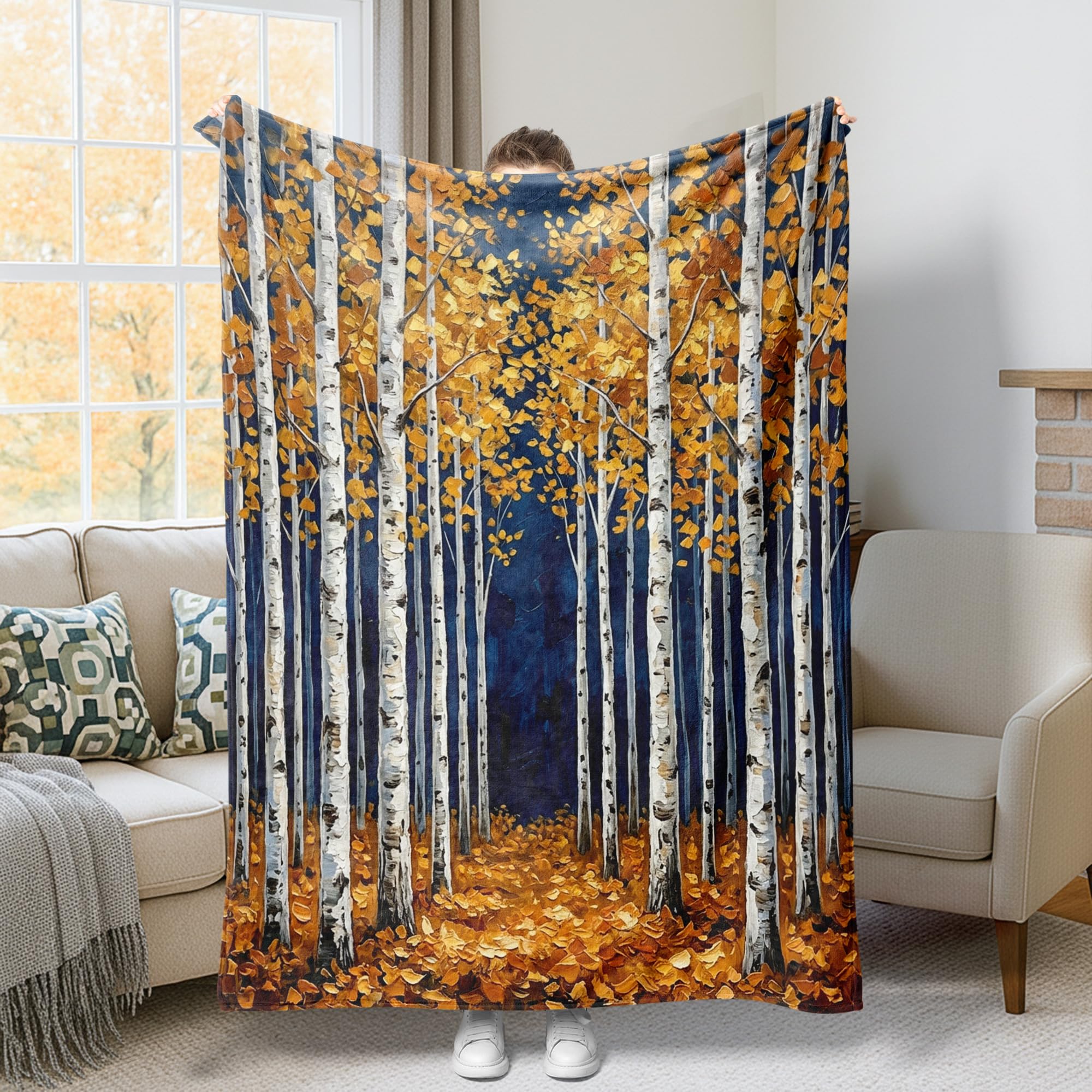 Couverture en polaire bouleau d'automne 152cm pour canapé