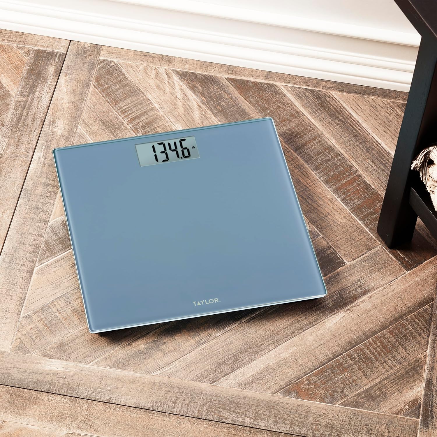 Taylor Digital Glass Bathroom Scale for Body Weight, Durable Platform, Digital Weighing Machine for People, Easy-to-Read Display, 350 lb Capacity, Slate Blue
