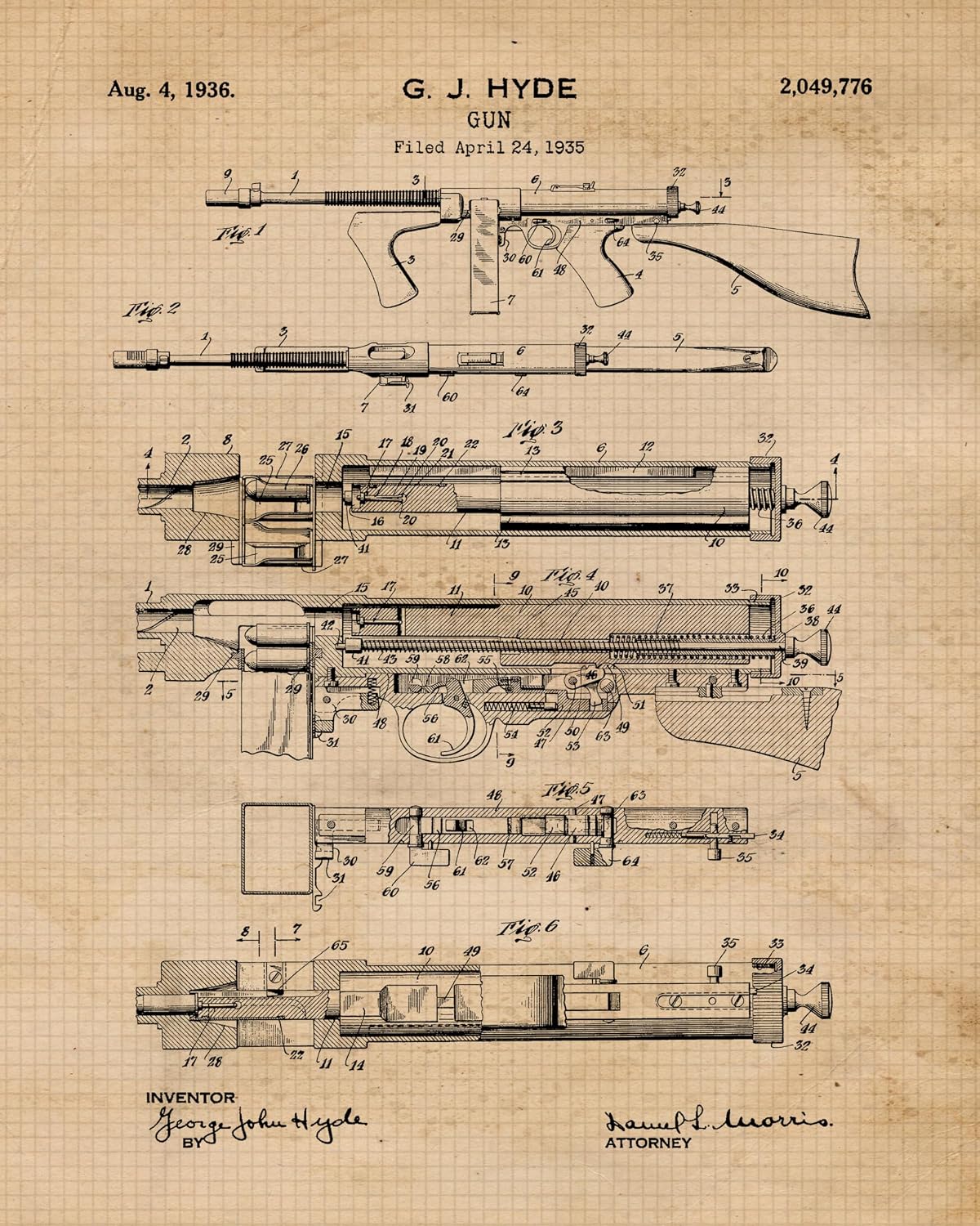 STARS BY NATURE Classic Pistol Rifle Firearms Patent Prints, 4 (8x10) Unframed Photos, Wall Art Decor for Home Work Office Gun Ammo Metal Tools Workshop Target Range Safety Student Teacher Instructor