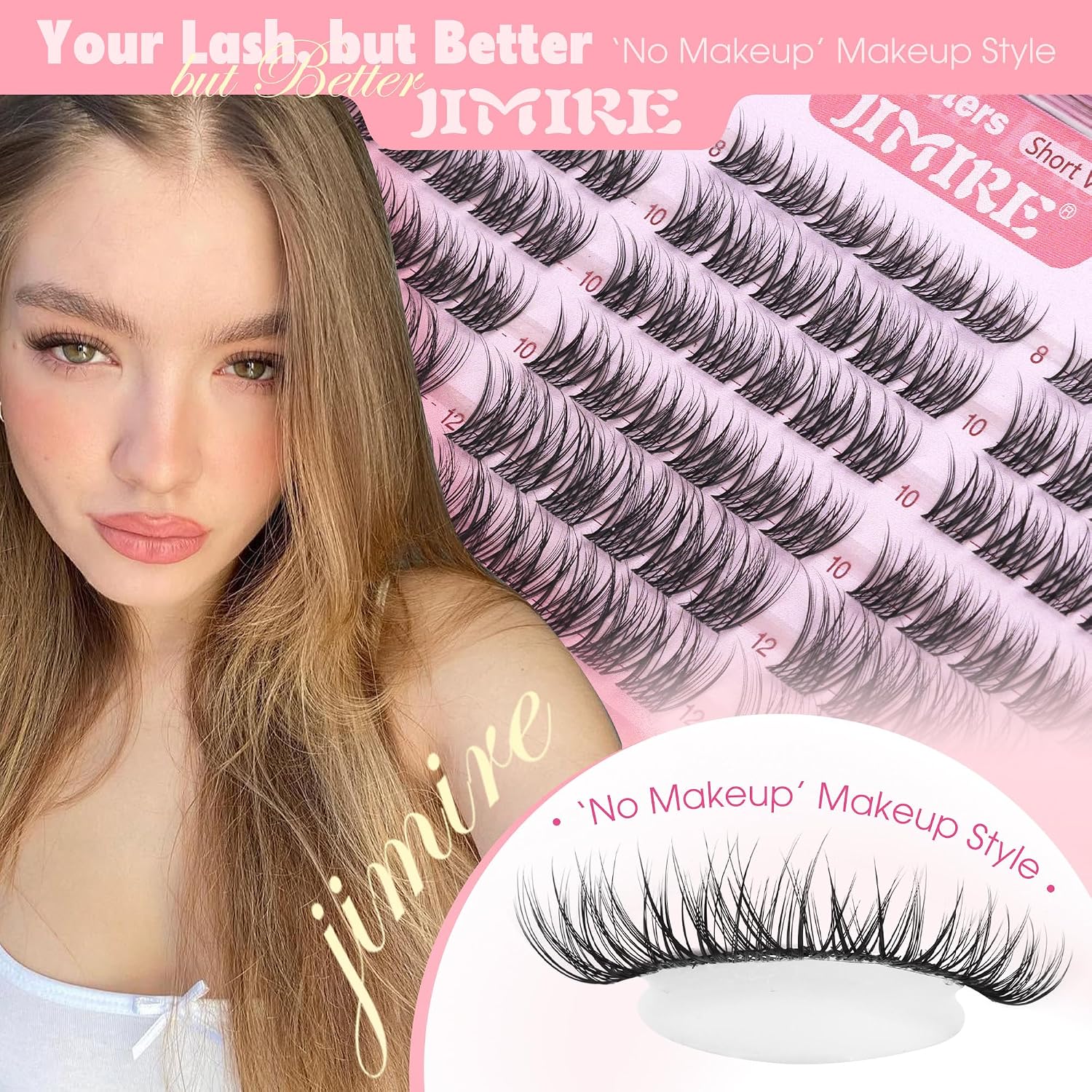 Natural Lash Clusters Wispy 8-12MM Short Eyelash Clusters Wispy Lashes Clusters with Clear Band C-Curly Cluster Eyelash Extensions 120Pcs DIY Lash Extensions at Home by JIMIRE