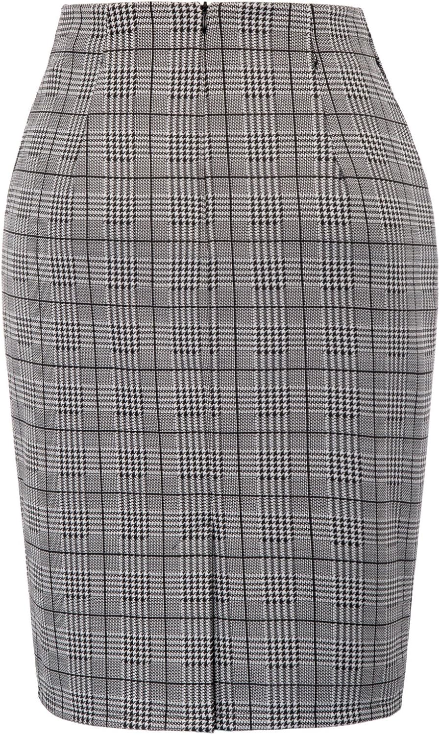 Kate Kasin Womens Knee Length Elastic Waist Stretchy Bodycon Plaid Business Pencil Skirt - Image 2