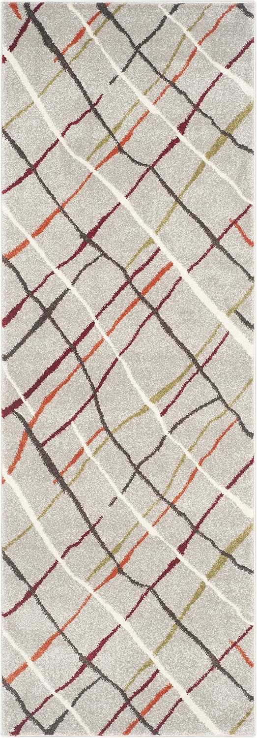 SAFAVIEH Porcello Collection Runner Rug - 2'4" x 6'7", Grey & Multi, Modern Abstract Trellis Design, Non-Shedding & Easy Care, Ideal for High Traffic Areas in Living Room, Bedroom (PRL4816A)