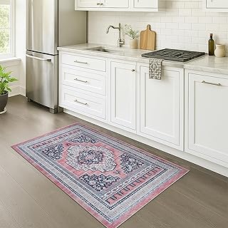 Türkischer Teppich, waschbar, Vintage, orientalisch, antik-inspiriert, traditionell, klein, modern, für Eingangsbereich, Schlafzimmer, Badezimmer, Küche (399TN, 60 x 150 cm)