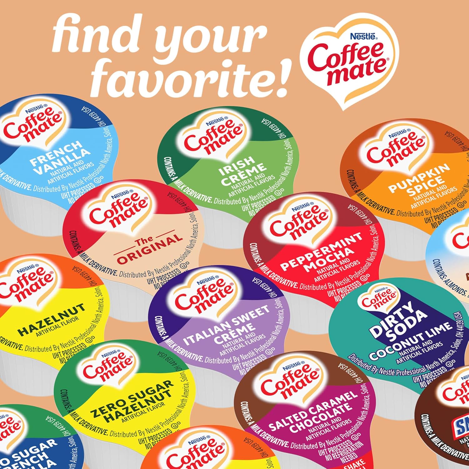 Nestle Coffee mate Coffee Creamer, Vanilla Caramel, Liquid Creamer Singles, Non Dairy, No Refrigeration, 0.375 fl oz Tubs (Pack of 180)