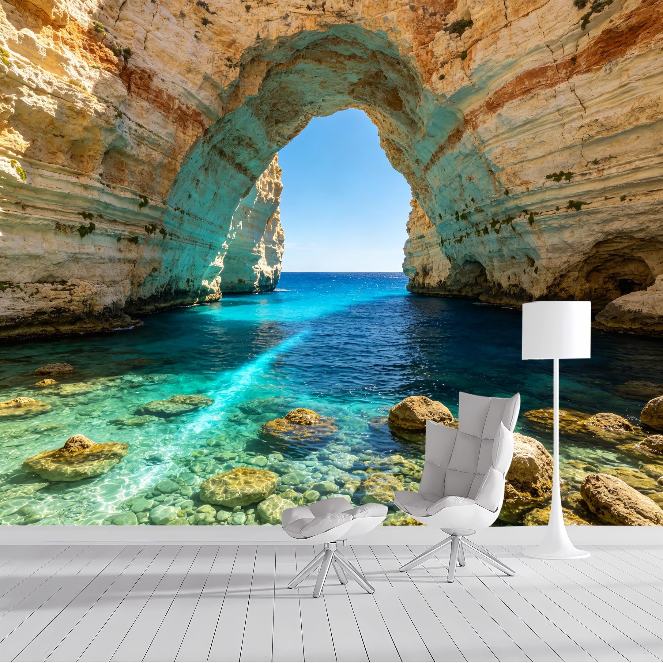 Yzpallescene Bh260711083 Custom Size Wall Mural Coastal Sea Cave Arch Seascape Selfadhesive Wall Fabric Removable Peel And Stick Wallpaper Wall Decor For Living Room Bedroom Bathroom
