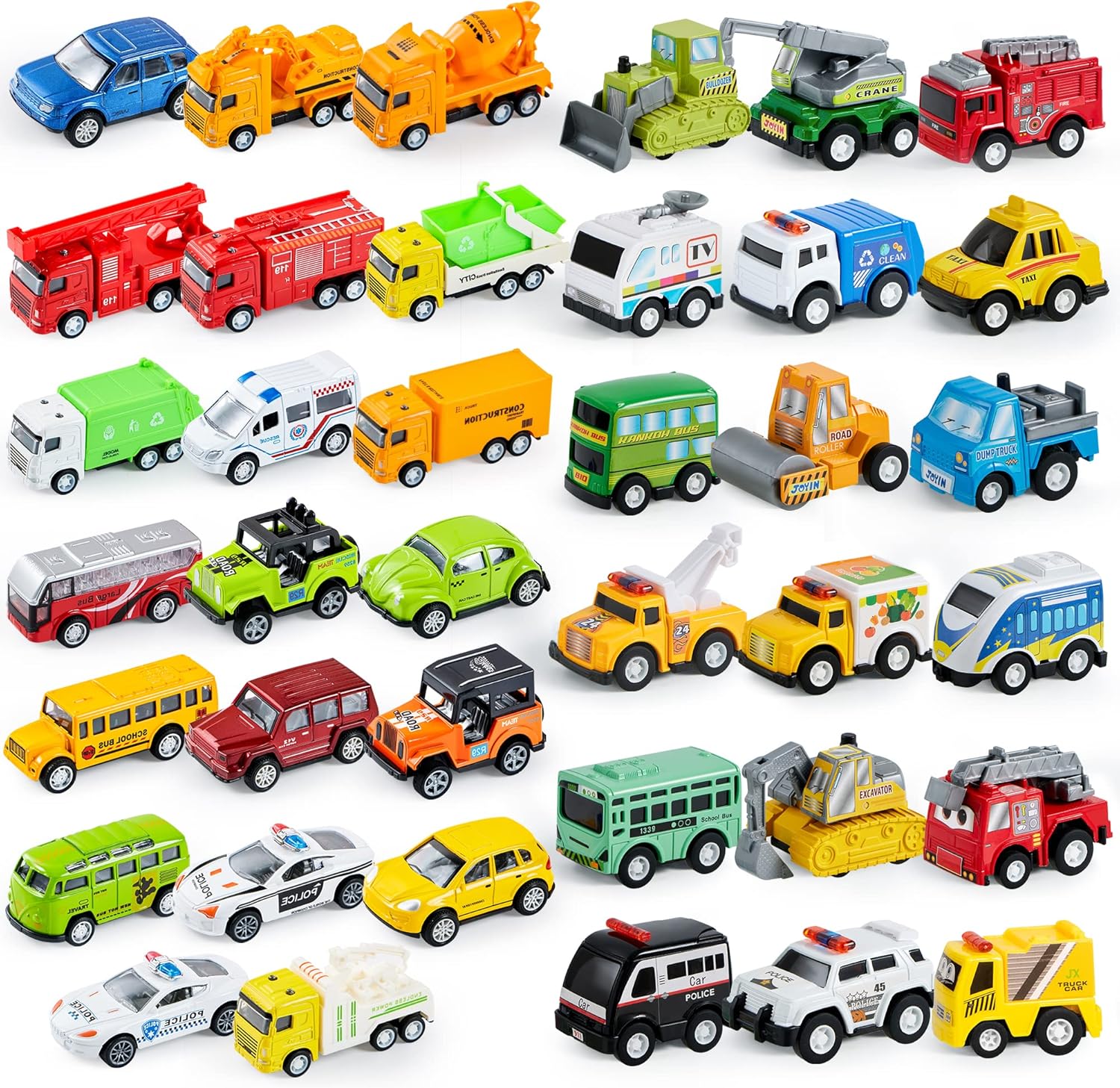 JOYIN 38 Piece Pull Back City Cars, Die Cast Metal Toy Cars