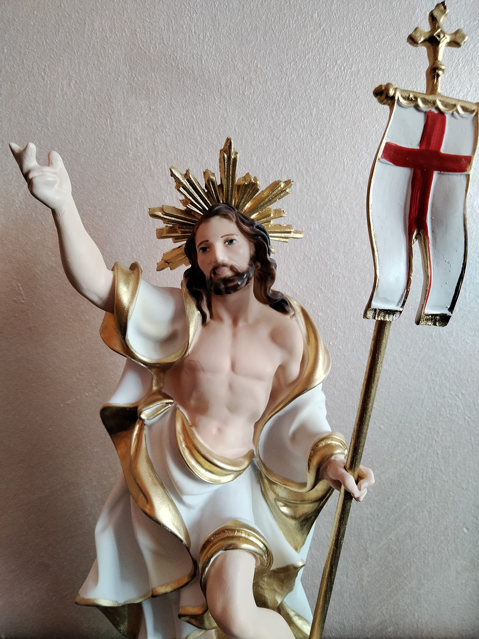 Statua Gesù Risorto cm 32 (12,60'') in resina piena prodotto artigianale decorato a mano