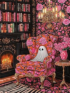 Zythron Diamond Art Kits for Adults,Bookshelf Ghost Diamond Painting Kits for Adults Beginner,Halloween 5D DIY Full Round Drill Diamond Art Gem Art Kits,Home Wall Decor 12 x 16 Inch