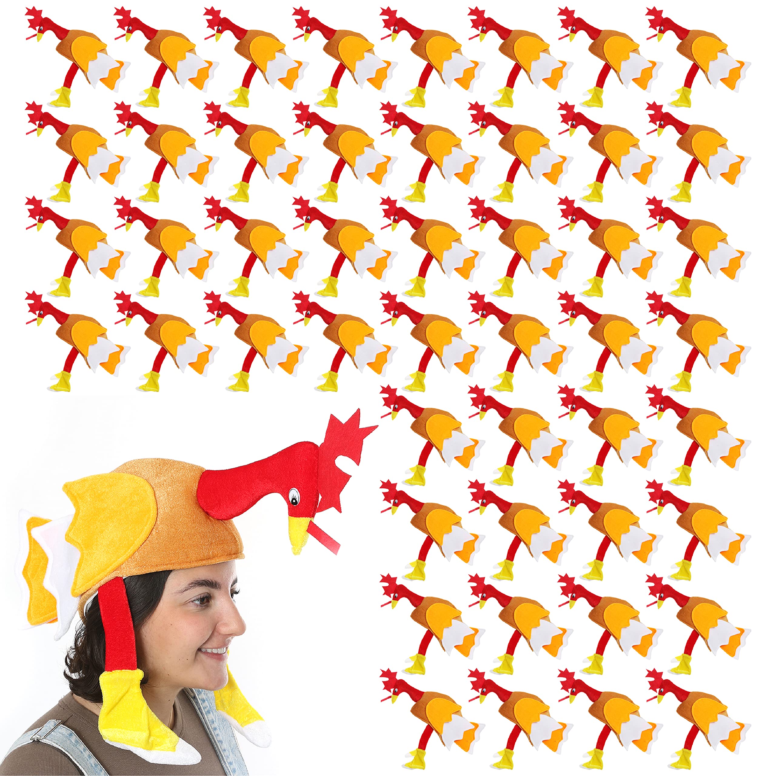 Adults Turkey Hat - Plush Brown Turkey Hat With Red Crest and Dangling Yellow Legs - Funny Mens Ladies Christmas Novelty Fancy Dress Hat Accessory - Pack Of 48