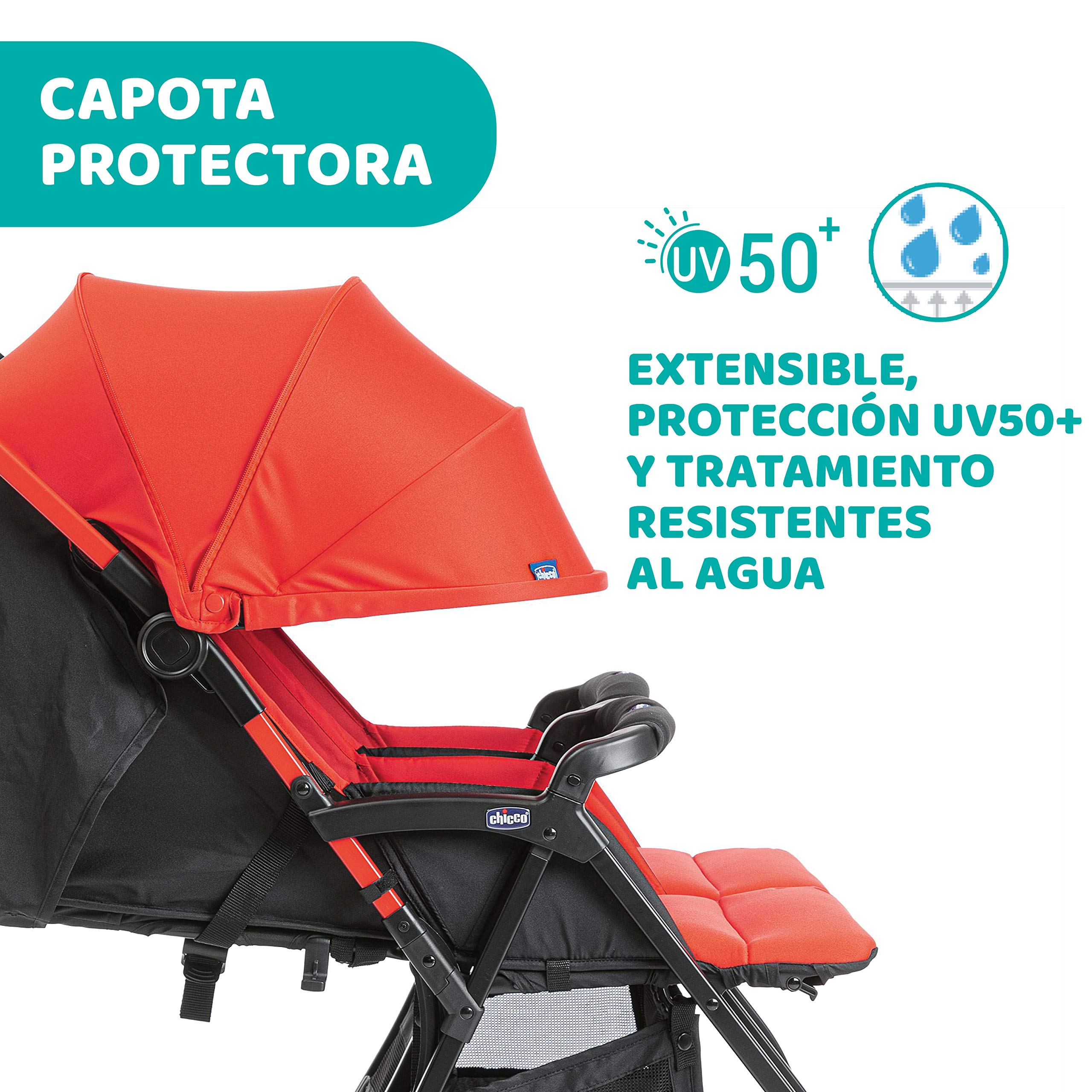 Chicco OHlalà Twin Silla de Paseo Gemelar desde 0 Meses hasta 15 kg para Gemelos y Hermanos, Cochecito Doble Reclinable y Plegable, Muy Ligero, Plegado Compacto, Cubierta para Lluvia - Color Rojo