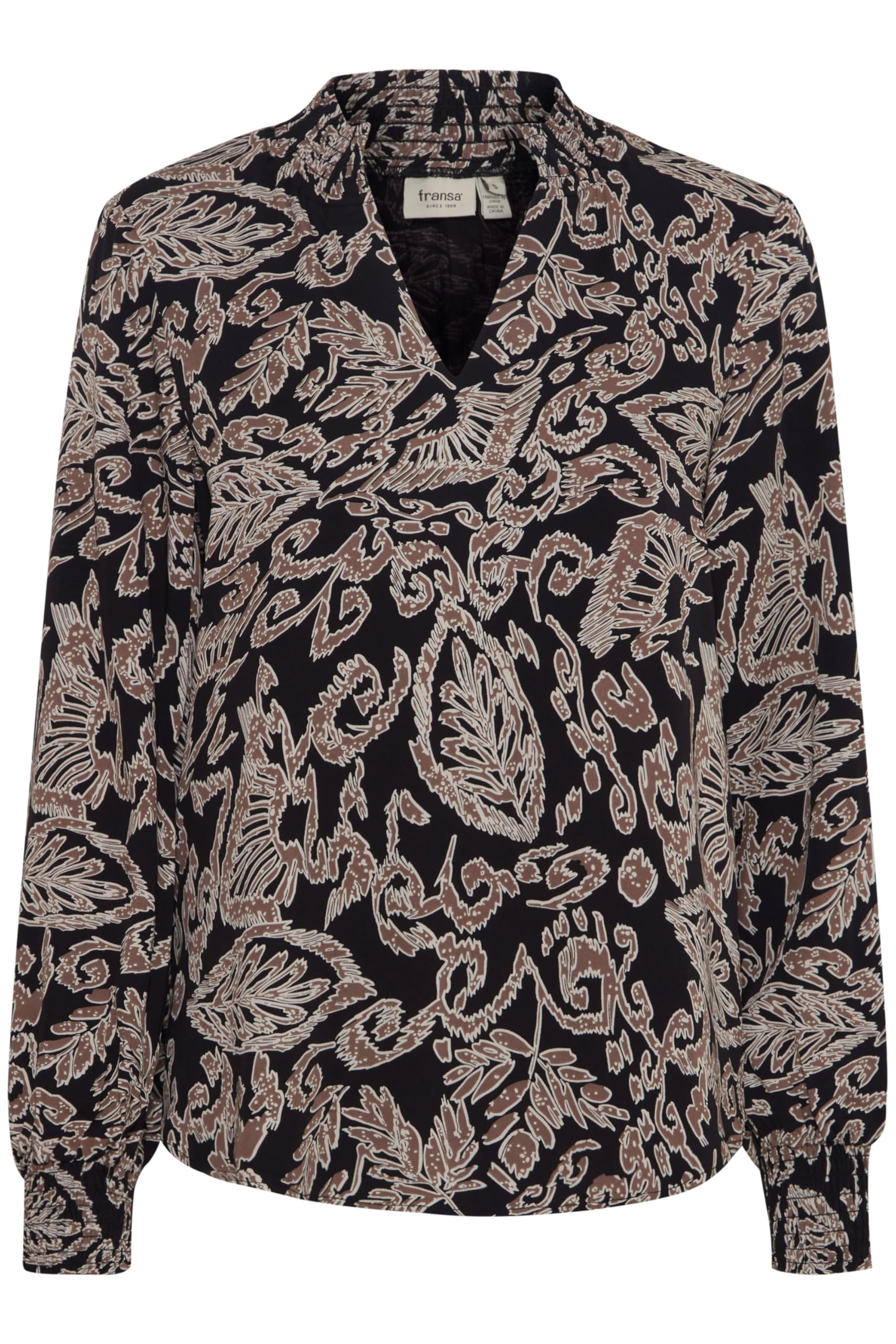 Fransa Women's Black Aop Ma24 01D (203645) Frgladis Blouse Shirt With V-Neck Print Regular Fit, Xl