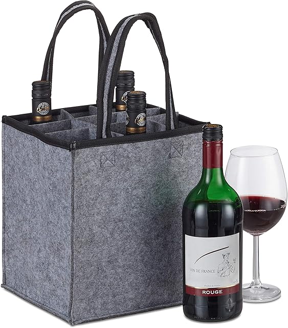 Relaxdays Bag, 9, Bottle Carrier for Wine, Beer, Empty Container, HxWxD 45 x 24 x 24 cm, Grey, 1 Item