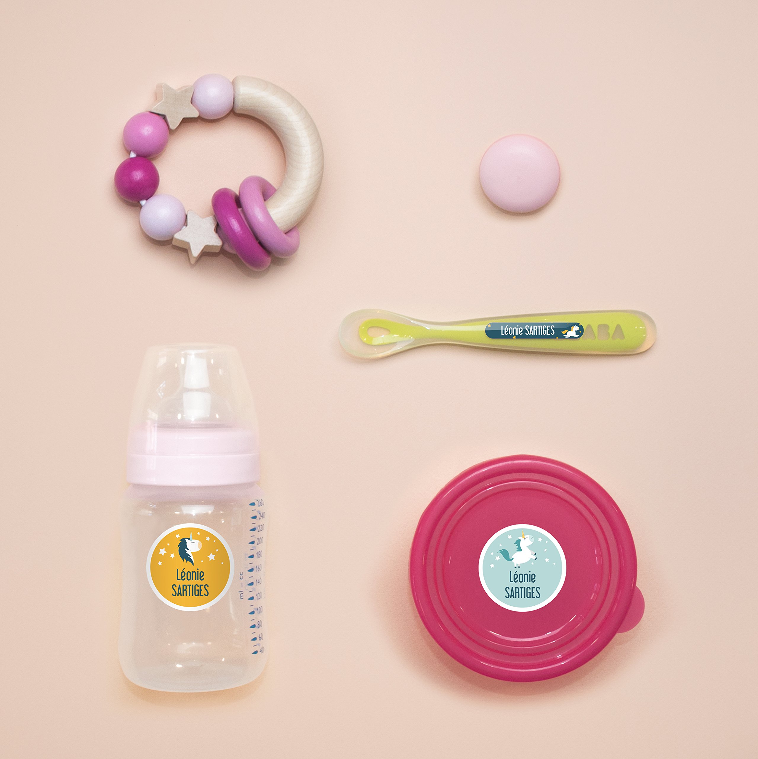 Pack 164 Étiquettes Crèche - Personnalisées pour Vêtements et Objets - Autocollantes et Thermocollantes - Licorne