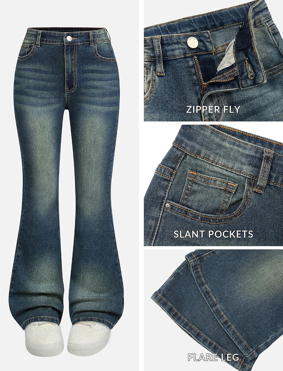 Girls Jeans Flare High Waist Bell Bottom Denim Pants Cute Y2K Stretch Flared Leg Streetwear with Pockets 7-14Y
