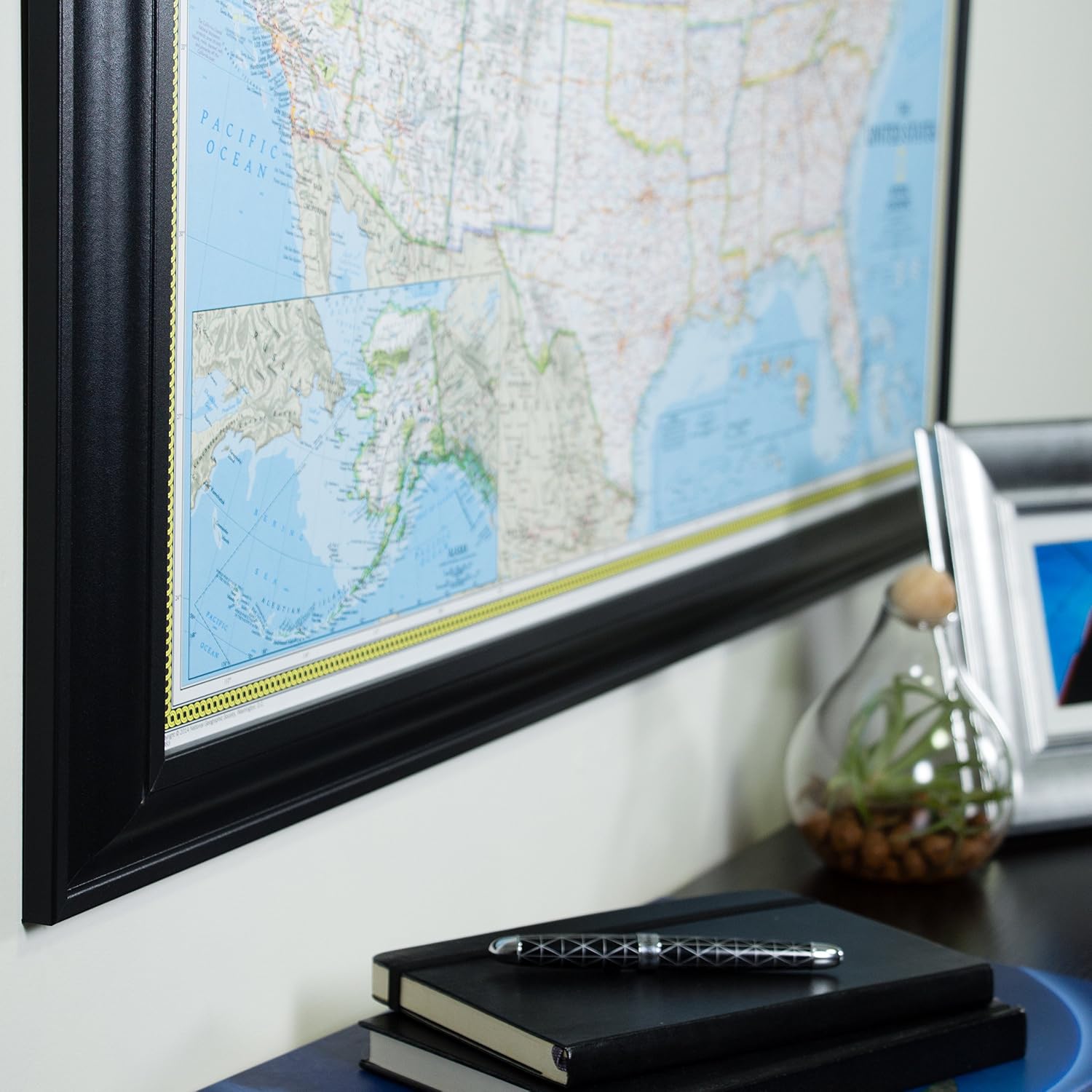 Classic United States Push Pin Travel Map, Satin Black Frame and Pins, 24 by 36-Inch