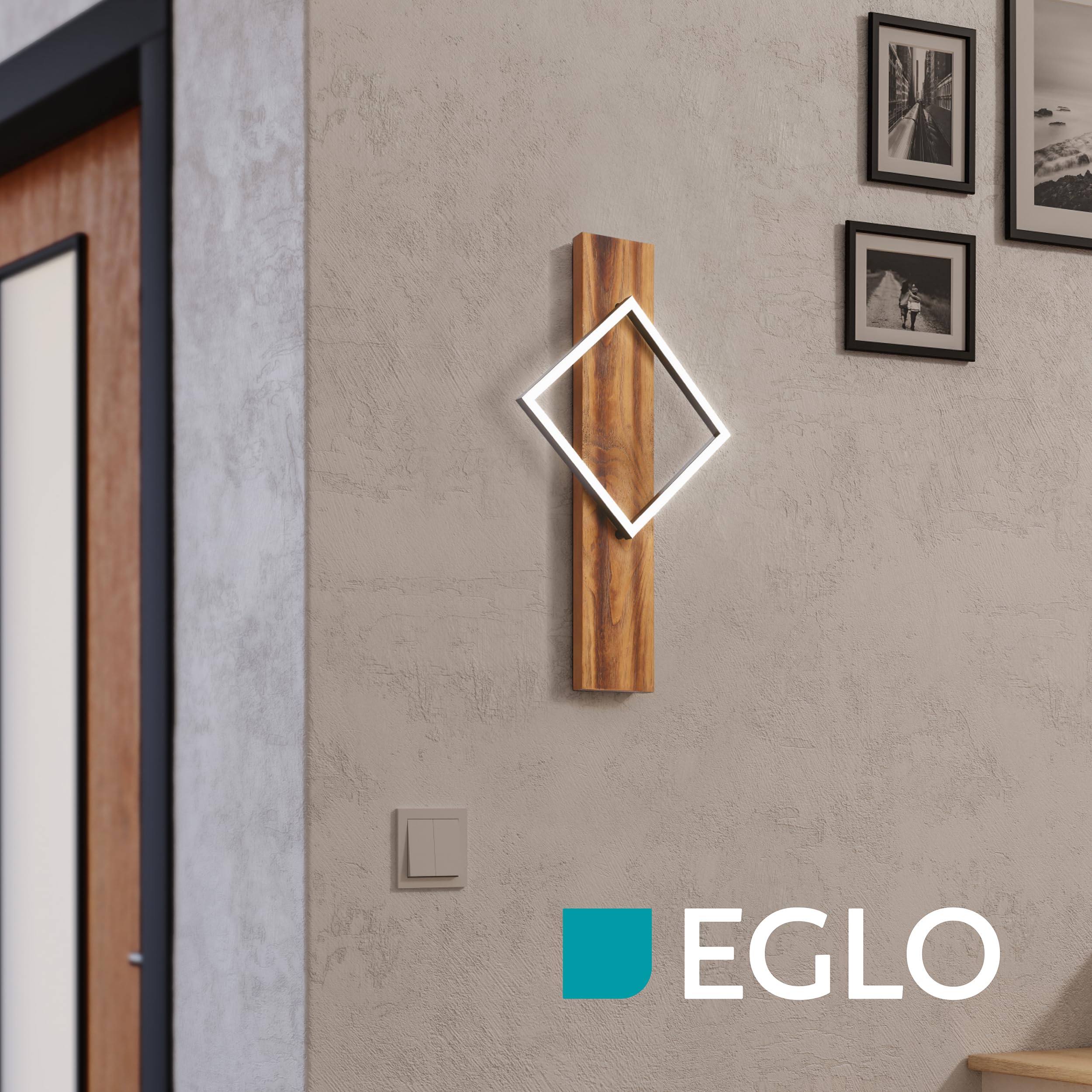 EGLO Applique murale intérieure LED Boyal, lampe avec poutre en bois