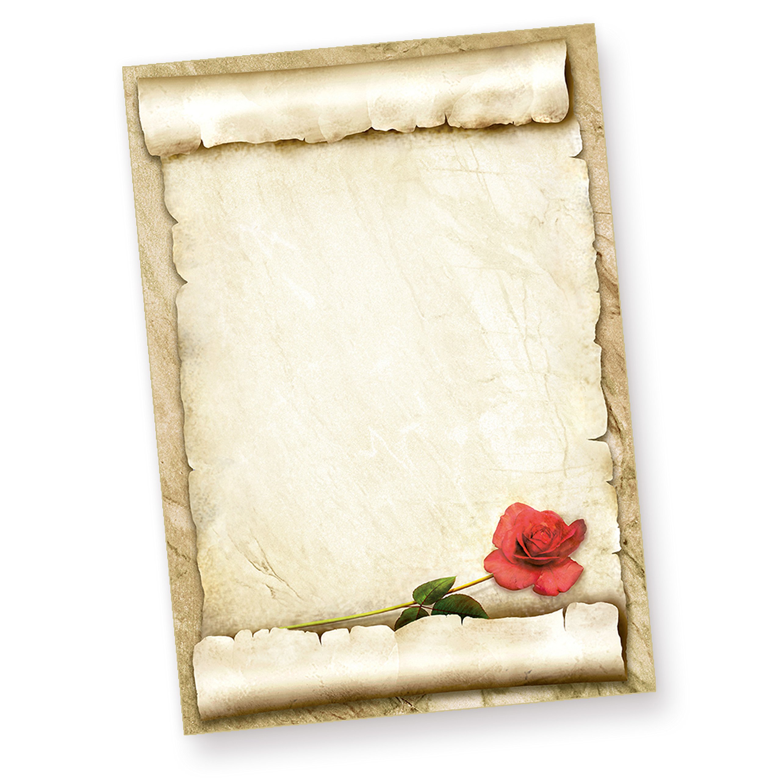 TATMOTIVE Briefpapier Rote Rose 1000 Blatt Liebesbriefe | Beidseitig bedrucktes Motivpapier mit Pergamentrolle, DIN A4 Format, 90g/qm Offsetpapier für persönliche Schreiben
