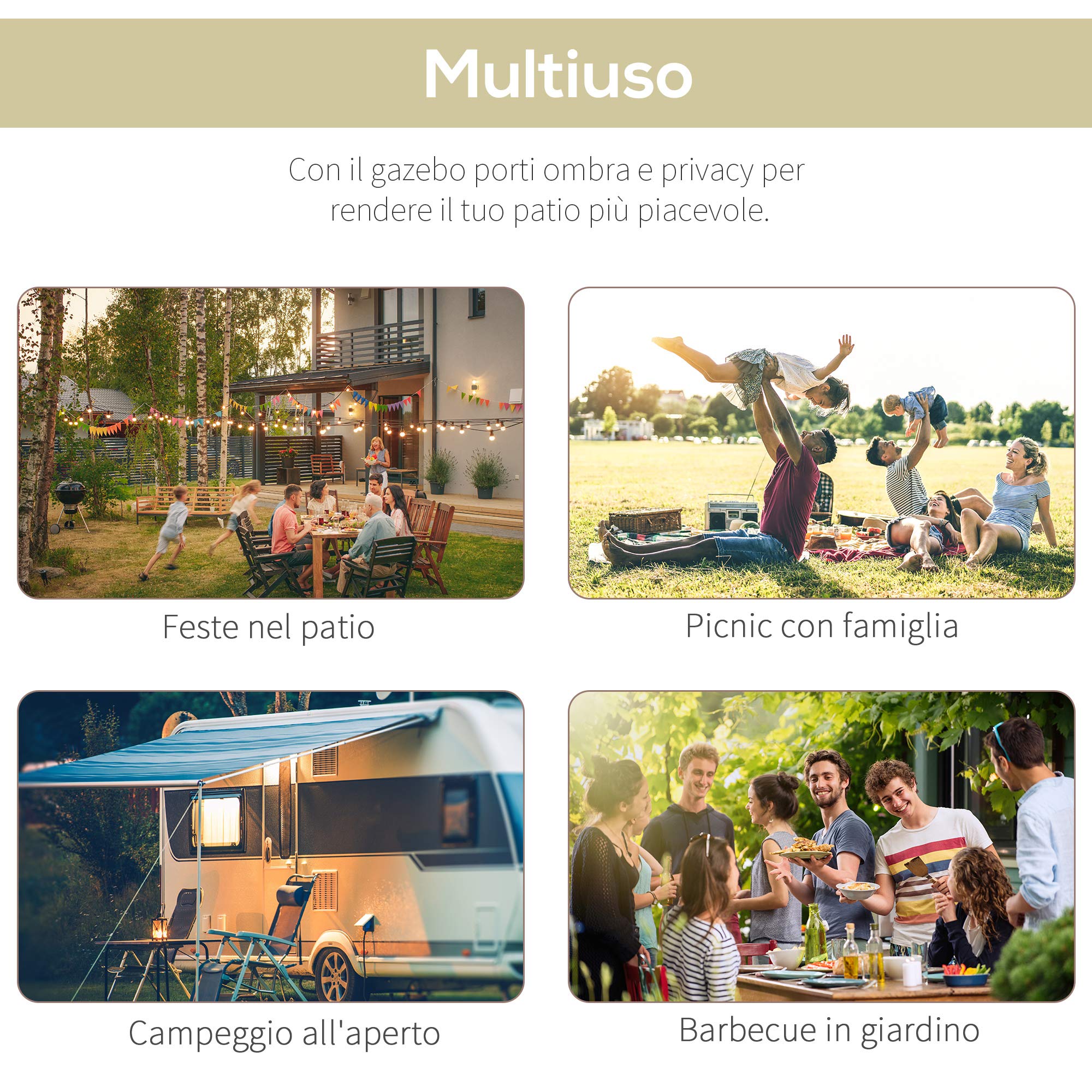Outsunny Gazebo Pergola da Giardino con Copertura in Tessuto Anti UV e Acciaio, 3 x 2.5 m, Crema | Tessuto e Acciaio