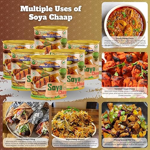 Miniatura 9 de Rani Soya Chaap (proteína a base de plantas) 30 onzas (1.875 libras) 29.98 oz  Tapa fácil de abrir  Todo natural  Vegano  Sin colores  Sin OMG