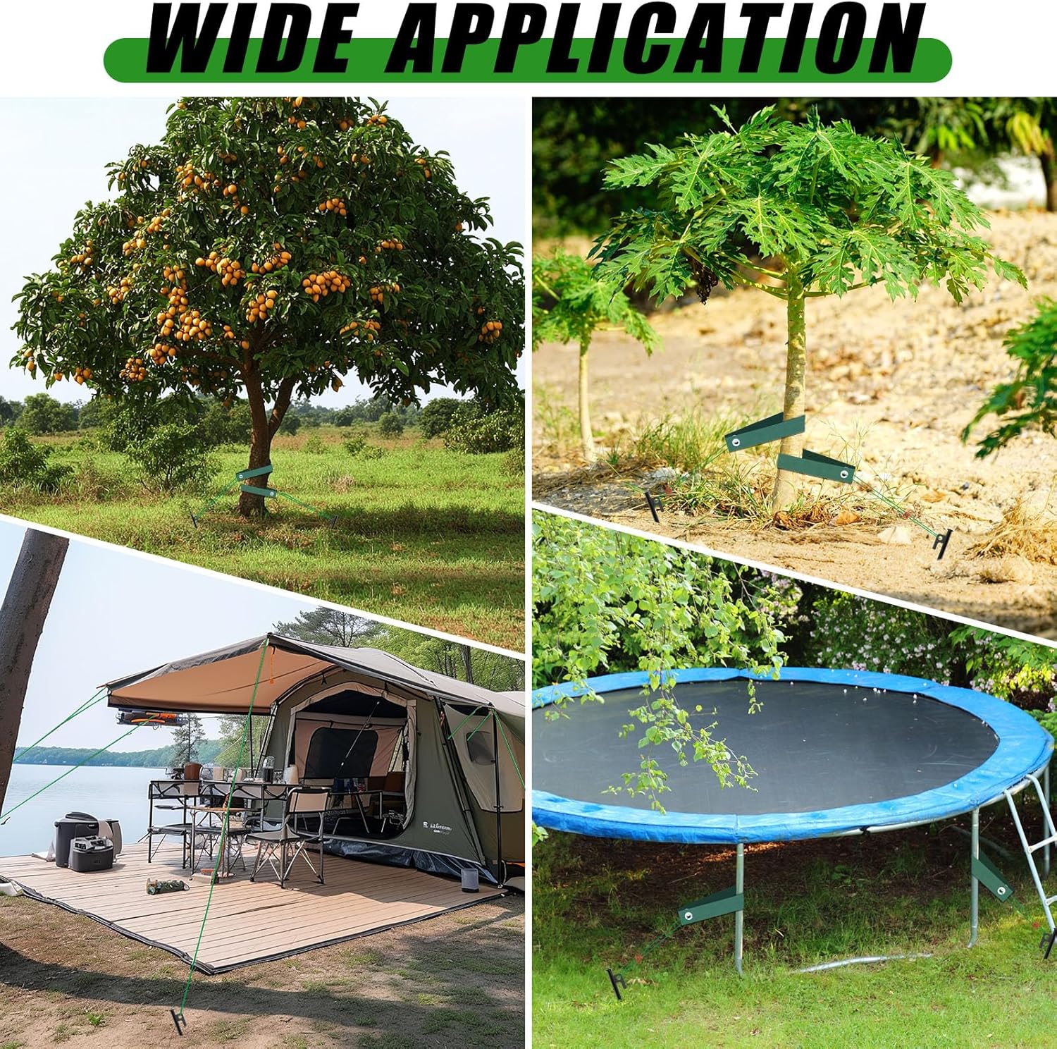 16 PCS Tree Stake Kits, 11.8 Inch Tree Stakes Supports Heavy Duty Leaning Young Tree Metal Staking for Straightening Tree Straps 13.12 Ft Ground Anchor Tree Rope Against Strong Wind Bad Weather Green