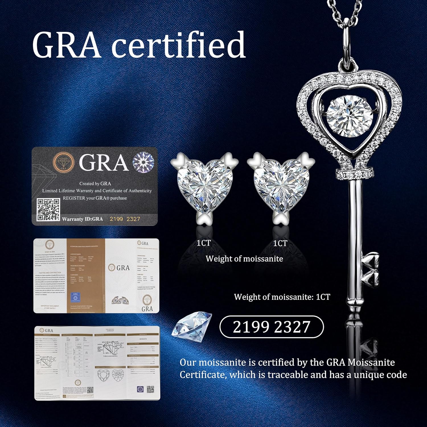 Moissanite Heart Necklace for Women, 925 Silver 3EX Cut, Diamond Fire Brilliance, Heart Pendant Necklace & Matching Heart Stud Earrings Gift Set