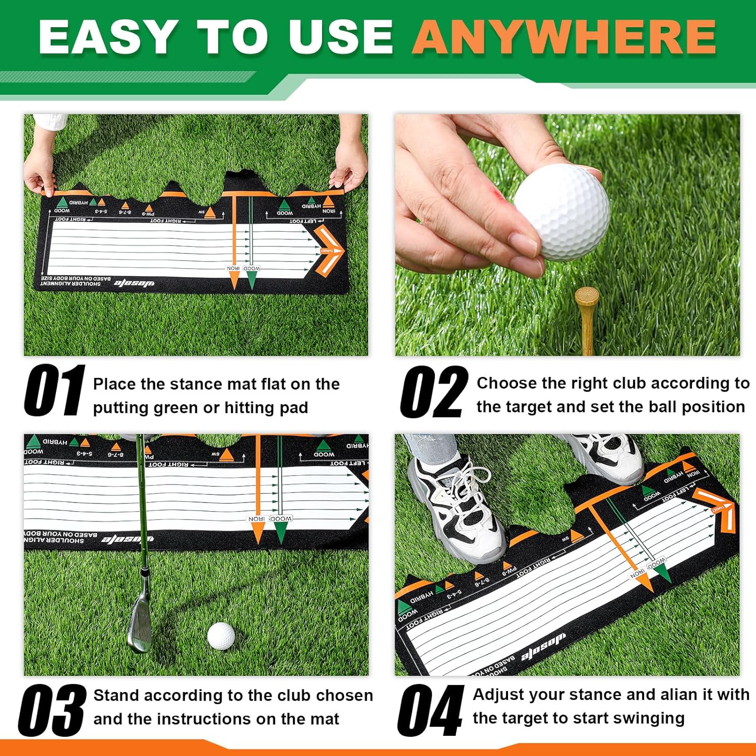 WinnerWhy Golf Training Mat Practice Swing Mat Practice Equipment for Beginner Posture Assistance Entry Level Golf Stance Corrector Indoor Outdoor